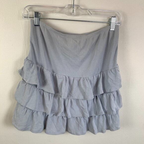 Vtg V2k Da-Nang 100% Silk Ruffle Mini Skirt M Baby Blue Fairy Grunge - Picture 2 of 8